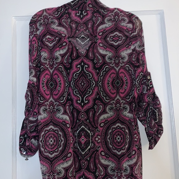 INC Petite Pink Black White Blouse w/Cami Rhinestones EUC - Picture 8 of 17